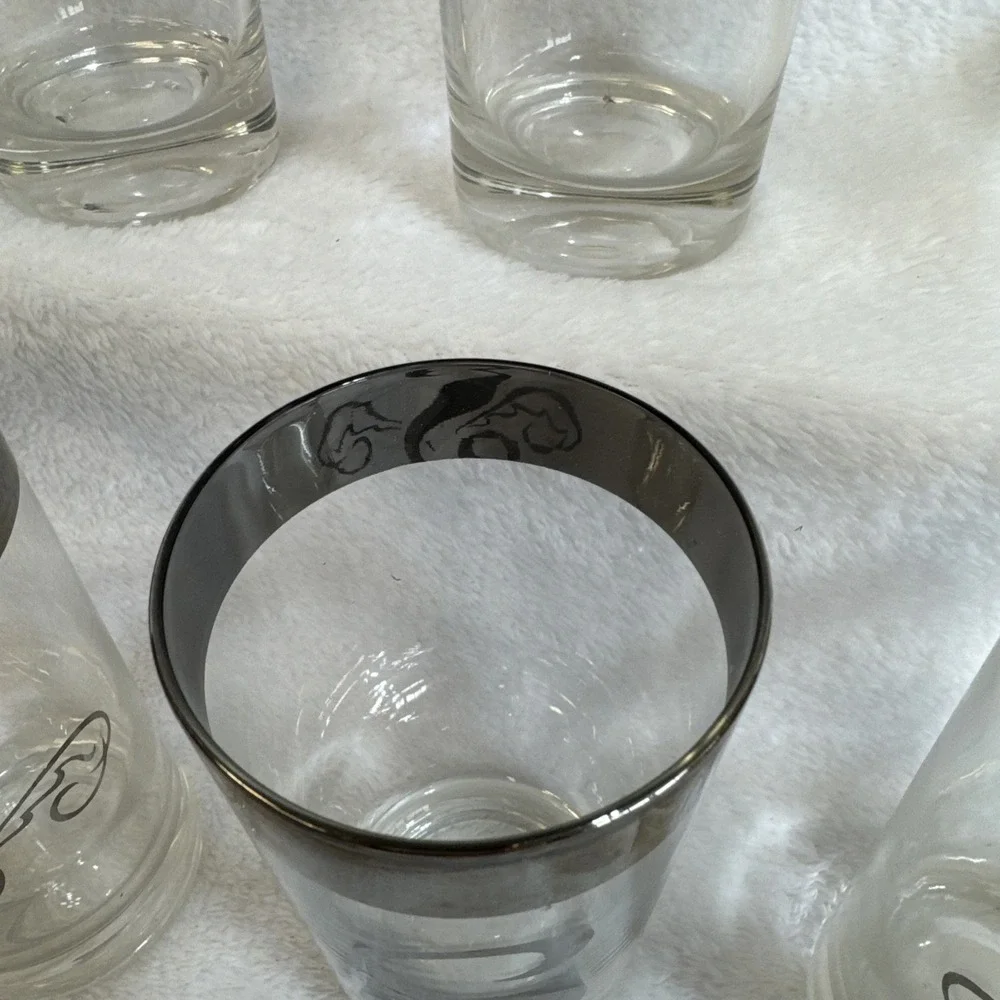 Set of 6‎ Vintage Monogrammed S Highball Glasses Silver Rimmed Barware